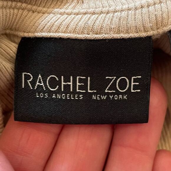 Rachel Zoe Tan/Beige/Neutral Sleeveless Mock Neck Ribbed Top, Soft, Pima, S - Picture 4 of 9